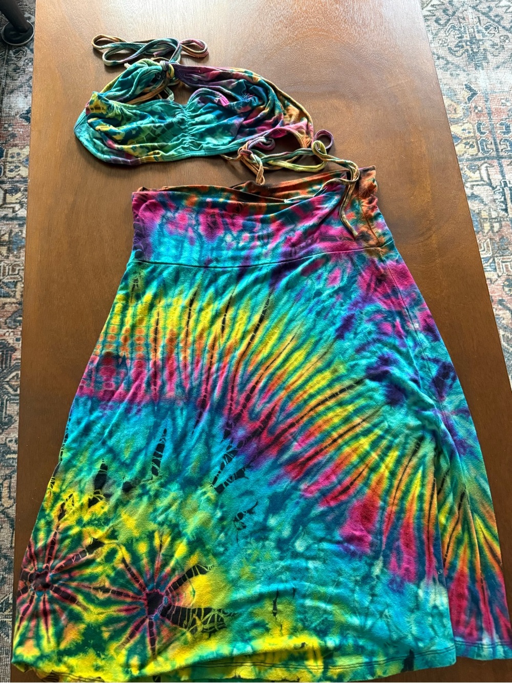 2pc Tie-Dye Halter Top & Swim Skirt - Multicolor